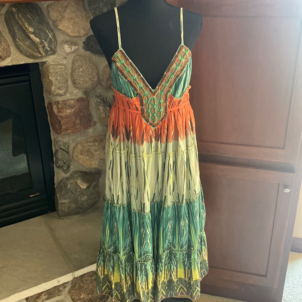 Beaded cotton strap summer dress…gorgeous colors & flow 💐